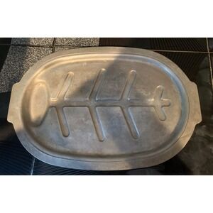 Vintage Cast Aluminum Pewter Serving Platter Plate Footed Meat Steak 15 Inches